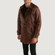 
Hunter Distressed بني Fur معطف جلد فاخر رجالي - عرض خلفي يوضح تفصيل الأكتاف المتقن والحاشية النظيفة