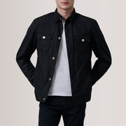 Irwin أسود Waxed Canvas Field جاكيت جلد رجالي For Men in Black Waxed Cotton Canvas - Front Profile View &amp; Tailored Silhouette | Buy Online