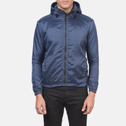 Men's Jimmy أزرق Hooded Windbreaker جاكيت جلد رجالي in Blue Nylon - Front Profile View &amp; Tailored Silhouette | Buy Online