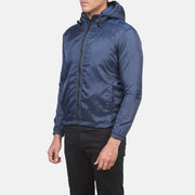 Blue Nylon Hooded Jacket - Back View Showing Tailored Shoulder Fit &amp; Clean Hemline