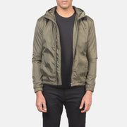 Men's Jimmy أخضر Hooded Windbreaker جاكيت جلد رجالي in Green Nylon - Front Profile View &amp; Tailored Silhouette | Buy Online