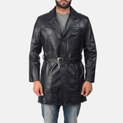 Men's Jordan أسود معطف جلد رجالي in Black Cowhide Leather - Front Profile View &amp; Tailored Silhouette | Buy Online