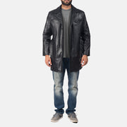 Men's Jordan أسود معطف جلد رجالي - Lateral Side Profile View Showing Sleeve Cut &amp; Athletic Taper Fit