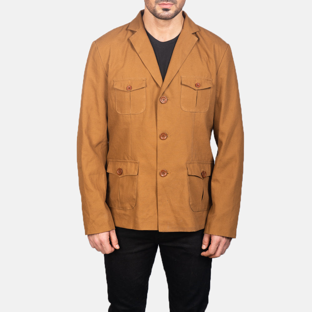 
تفاصيل مقربة of Notch & Button Hardware on Kajetan Khaki Safari جاكيت جلد رجالي