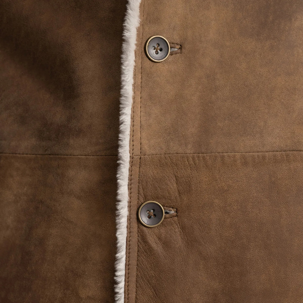 
تفاصيل مقربة of Notch & Button Hardware on Kolby Distressed Brown Shearling Long Coat