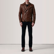 
Kole Waxed بني Leather Double Rider جاكيت جلد رجالي - عرض خلفي يوضح تفصيل الأكتاف المتقن والحاشية النظيفة