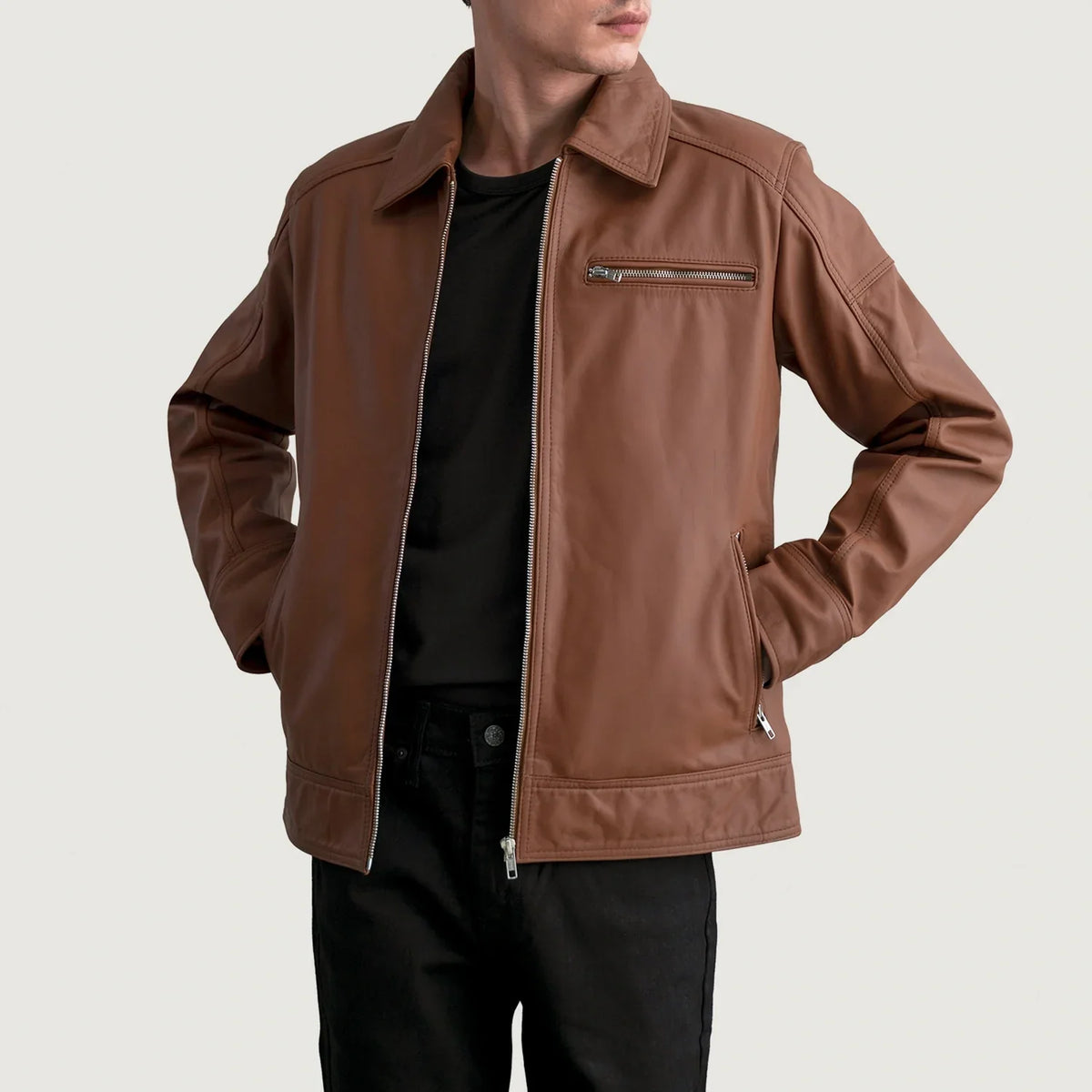 
Lavendard جاكيت بايكر جلد طبيعي رجالي – alternate product view 1