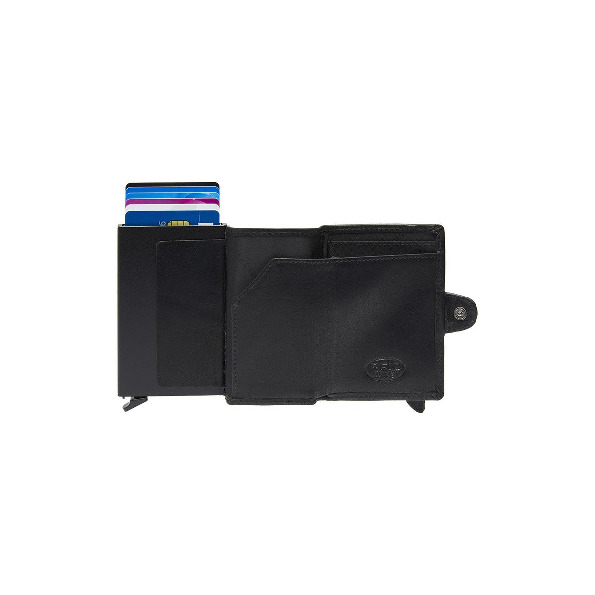 Baldwin Full-Grain Leather Card Holder نسائي - Structured Side Profile Showing Gusset Depth &amp; Expansion Capacity