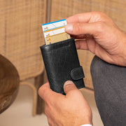Classic 100% Full-Grain Leather Card Holder - Rear Perspective Showing Reinforced Leather Straps &amp; Stitching