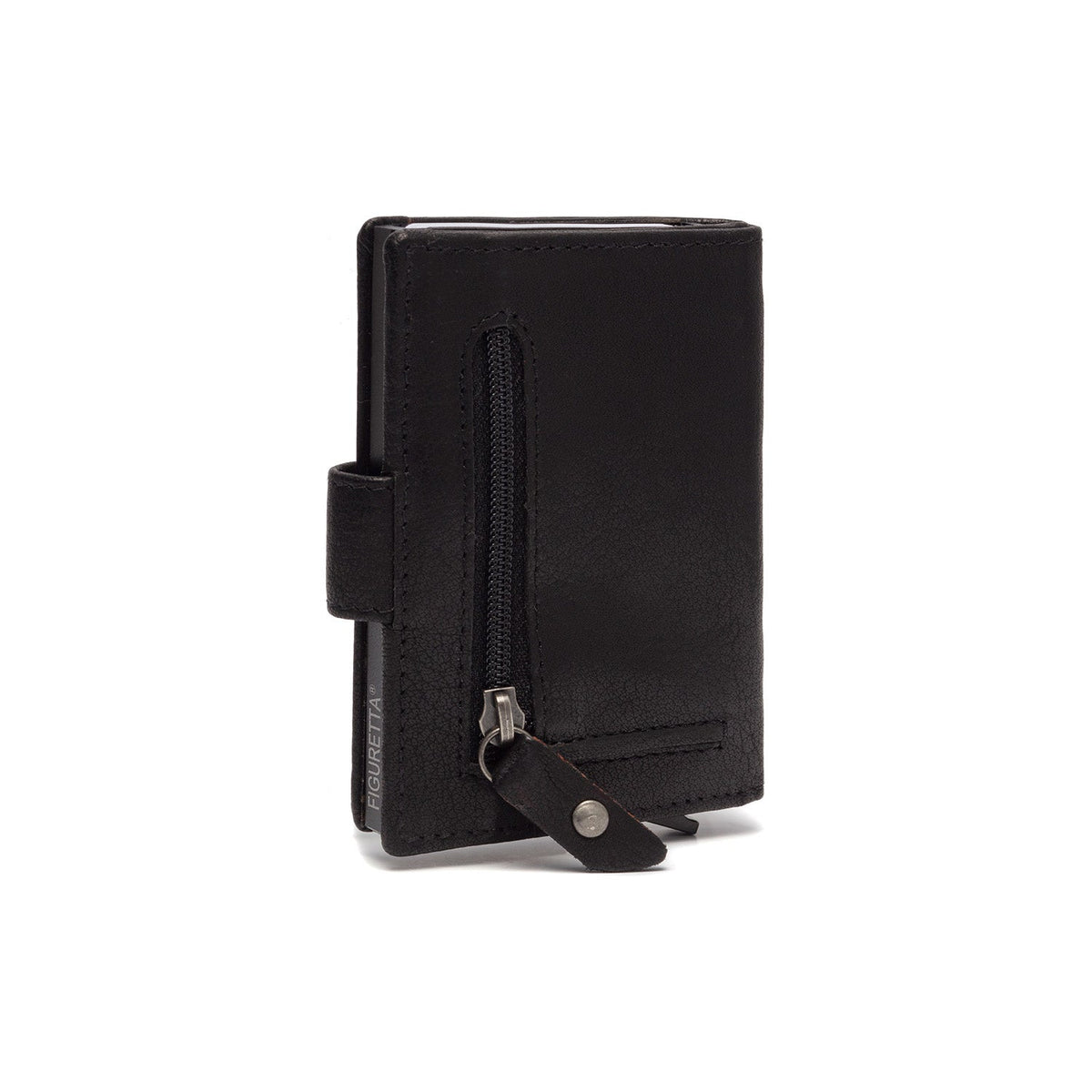 Solid Antique Brass Hardware &amp; Heavy-Duty Dual Zipper Detail on Prague Full-Grain Leather Card Holder نسائي