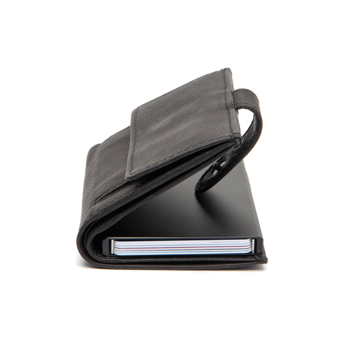 Torola Full-Grain Leather Card Holder نسائي - Structured Side Profile Showing Gusset Depth &amp; Expansion Capacity