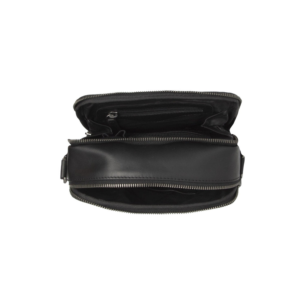 Solid Antique Brass Hardware &amp; Heavy-Duty Dual Zipper Detail on Arendal Full-Grain Leather Crossbody Bag رجالي