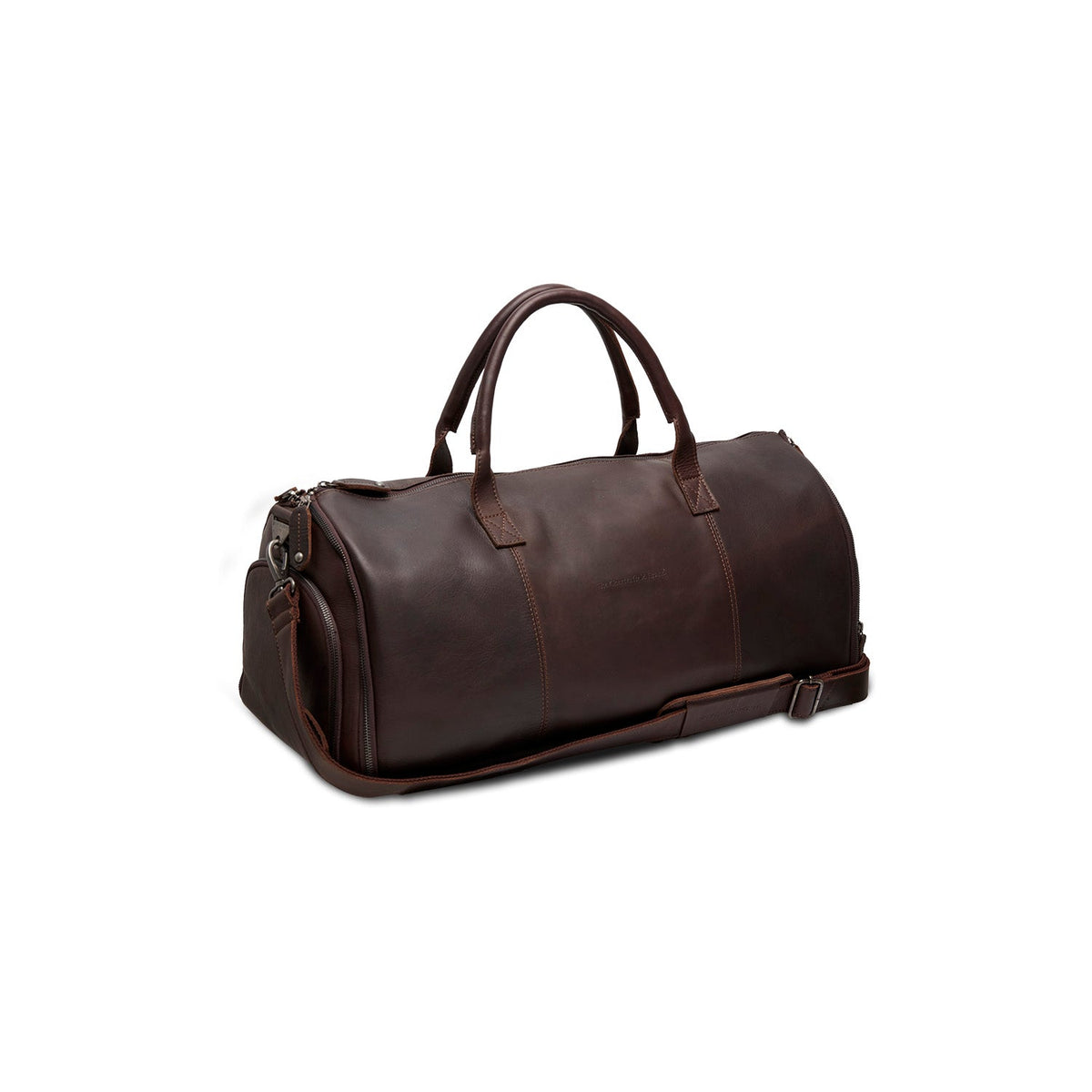 Styled Fit Perspective of Leather Garment Bag Finlay نسائي on Model - Natural Daylight Drape