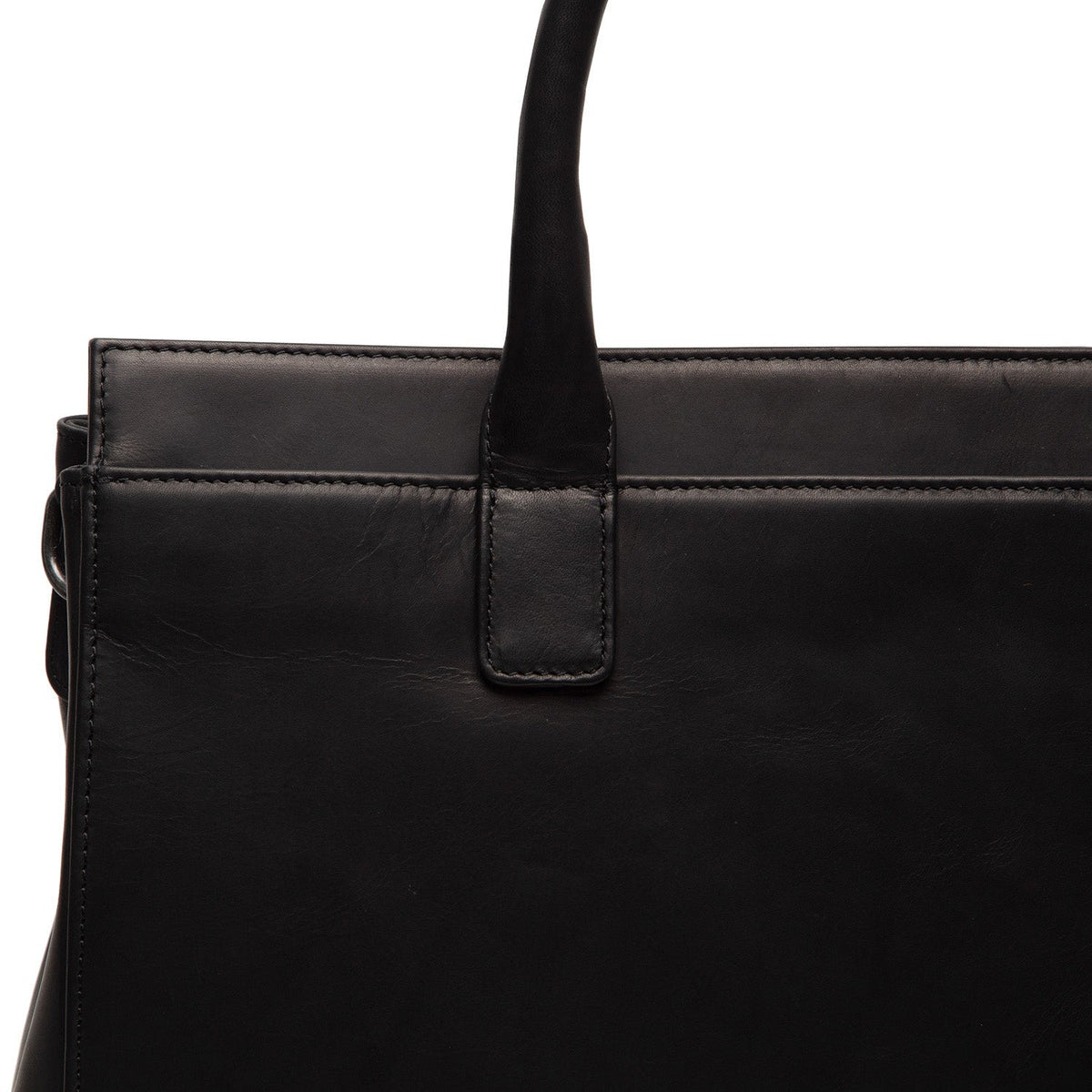 Solid Antique Brass Hardware &amp; Heavy-Duty Dual Zipper Detail on Rivera Full-Grain Leather Laptop Bag نسائي