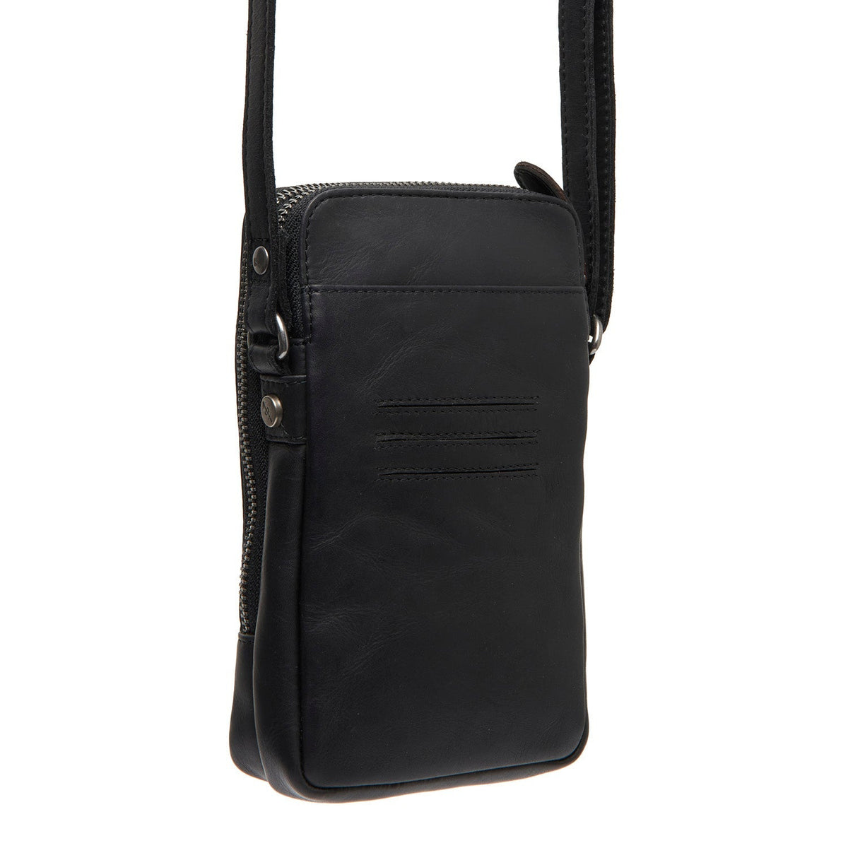 Tailored Rib Cuffs &amp; Hem Craftsmanship Construction Detail on Alesund Full-Grain Leather Phone Bag نسائي
