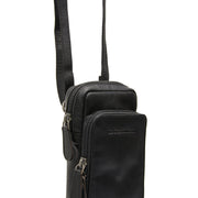 Tailored Rib Cuffs &amp; Hem Craftsmanship Construction Detail on Valdes Full-Grain Leather Phone Bag نسائي