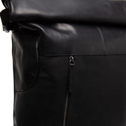 Liverpool Full-Grain Leather Roll-top Backpack نسائي - Structured Side Profile Showing Gusset Depth &amp; Expansion Capacity