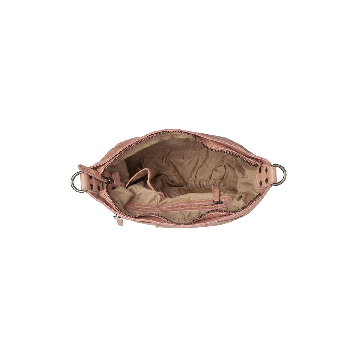 Solid Antique Brass Hardware &amp; Heavy-Duty Dual Zipper Detail on Lucy Full-Grain Leather Shoulder Bag نسائي