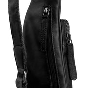 Solid Antique Brass Hardware &amp; Heavy-Duty Dual Zipper Detail on Leather Sling Bag Logan نسائي