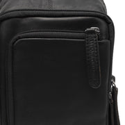 Solid Antique Brass Hardware &amp; Heavy-Duty Dual Zipper Detail on Leather Sling Bag Riga نسائي