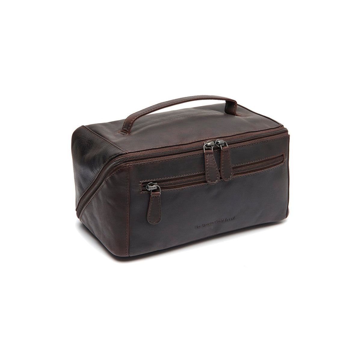 Styled Fit Perspective of Trevia Full-Grain Leather Toiletry Bag نسائي on Model - Natural Daylight Drape