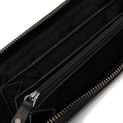 Solid Antique Brass Hardware &amp; Heavy-Duty Dual Zipper Detail on Cantara Full-Grain Leather Wallet نسائي