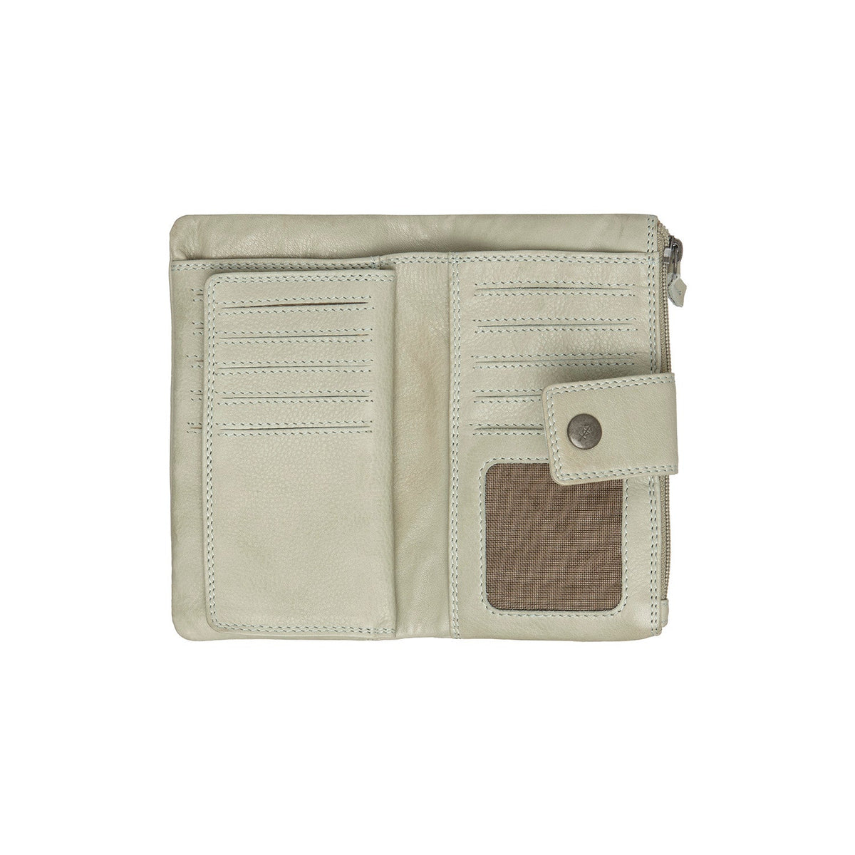 Solid Antique Brass Hardware &amp; Heavy-Duty Dual Zipper Detail on Fresno Full-Grain Leather Wallet نسائي
