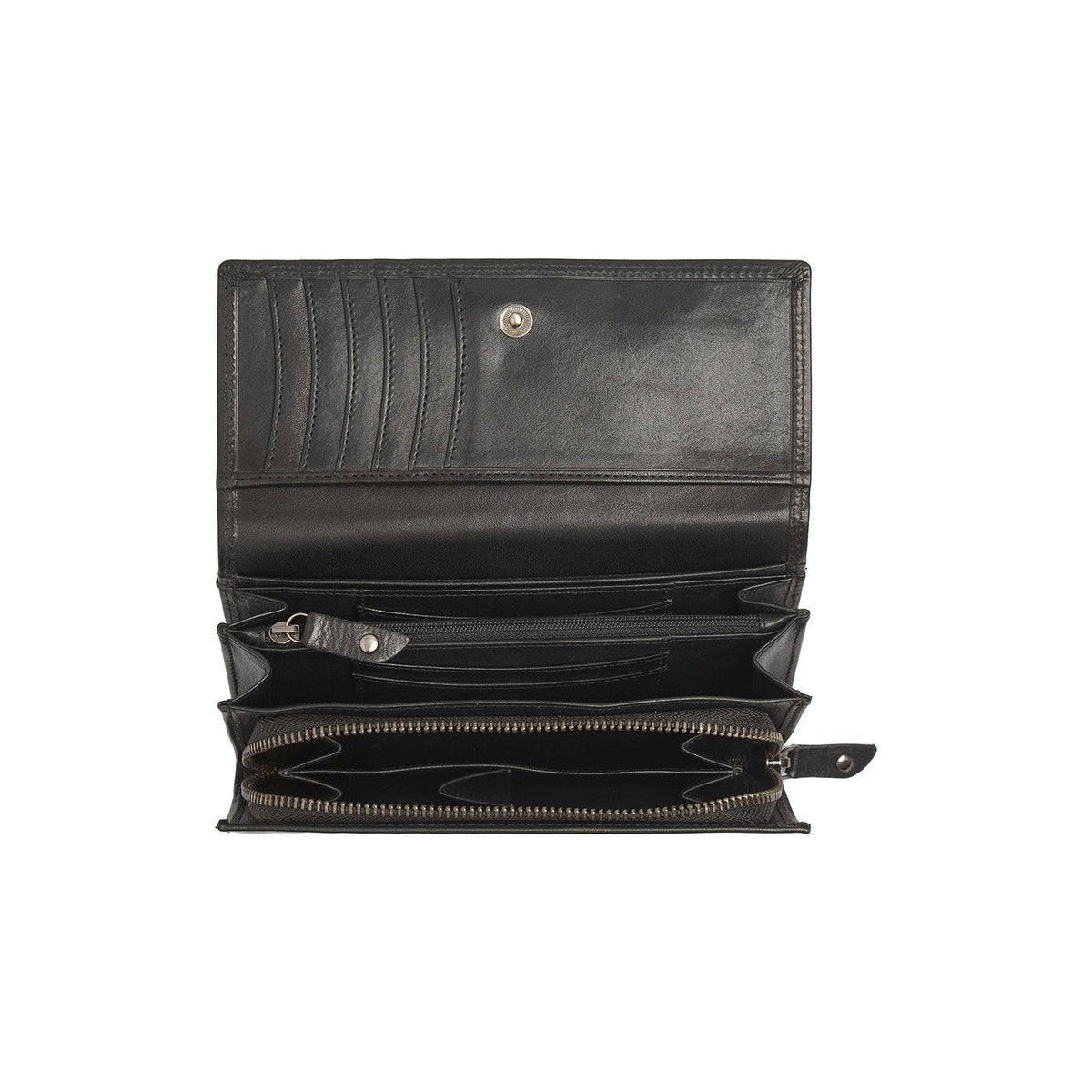 Solid Antique Brass Hardware &amp; Heavy-Duty Dual Zipper Detail on Rivalto Full-Grain Leather Wallet نسائي