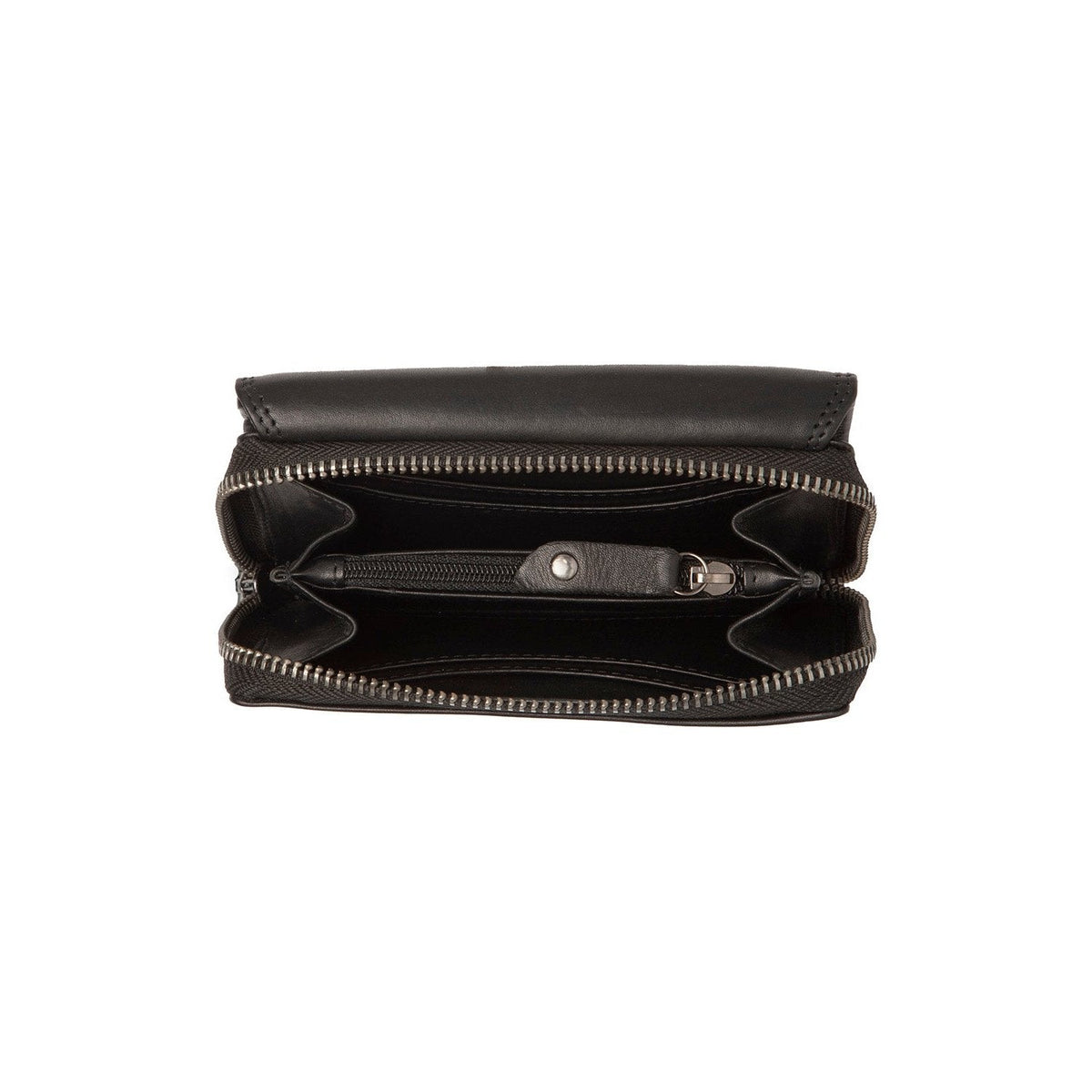 Solid Antique Brass Hardware &amp; Heavy-Duty Dual Zipper Detail on Salviano Full-Grain Leather Wallet نسائي