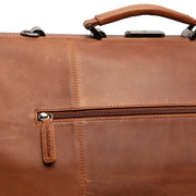 Solid Antique Brass Hardware &amp; Heavy-Duty Dual Zipper Detail on Corfu Full-Grain Leather Weekender Bag نسائي