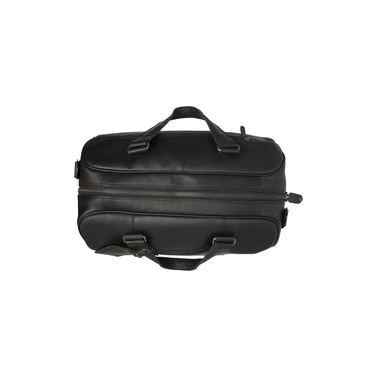 Solid Antique Brass Hardware &amp; Heavy-Duty Dual Zipper Detail on Volenza Full-Grain Leather Weekender Bag نسائي