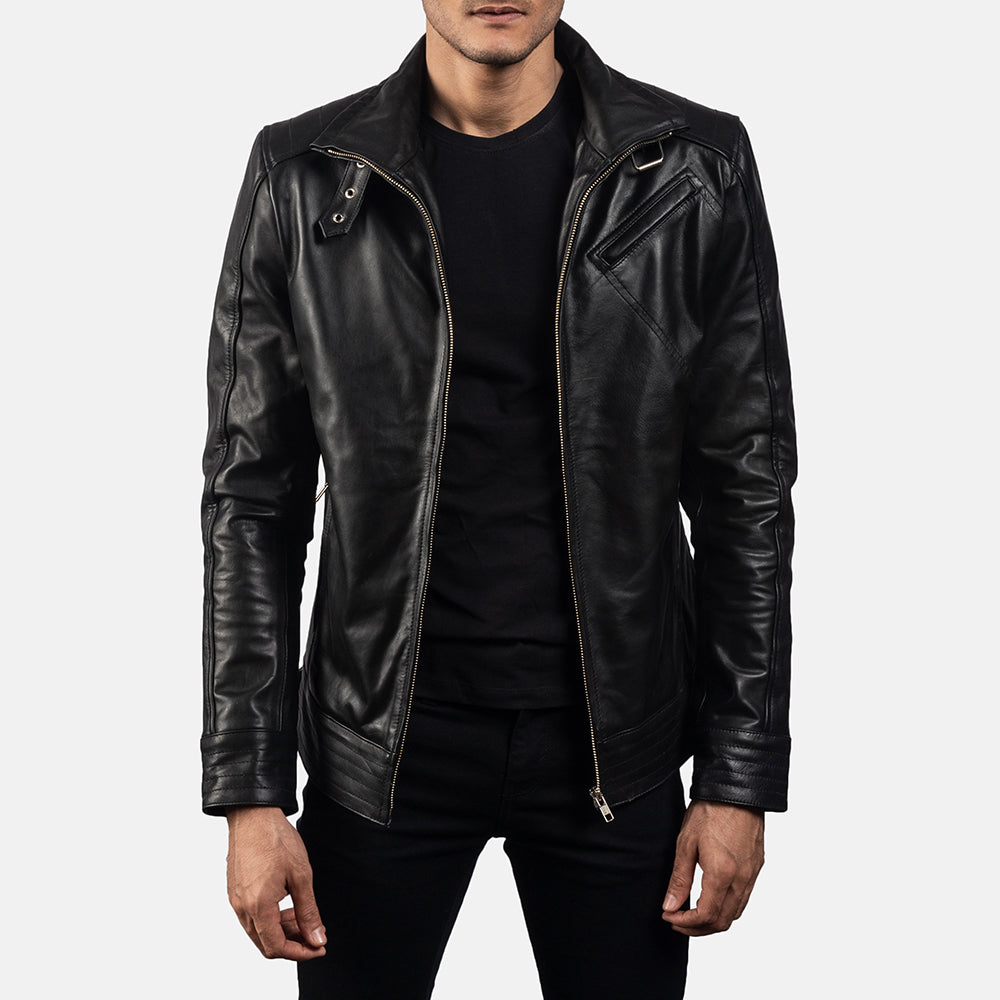 
Legacy أسود جاكيت بايكر جلد طبيعي رجالي in Black Cowhide Leather - عرض أمامي وقَصّة مفصلة أنيقة | شراء أونلاين عبر المتجر الرسمي