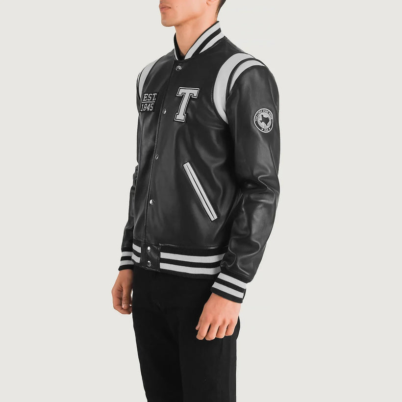 Liberte Texas أسود Leather Varsity جاكيت جلد رجالي