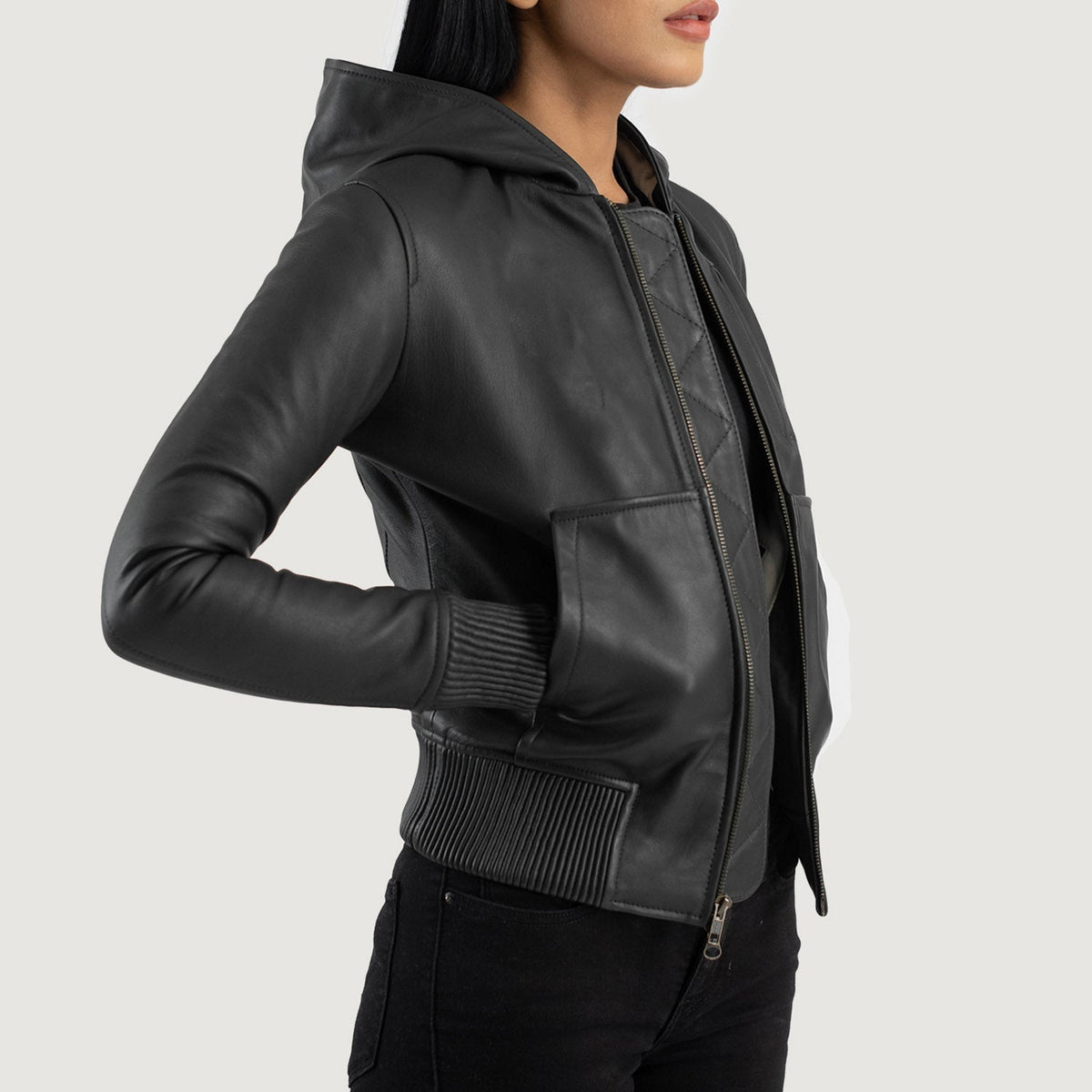 
Luna Hooded جاكيت بومبر جلد نسائي – alternate product view 2