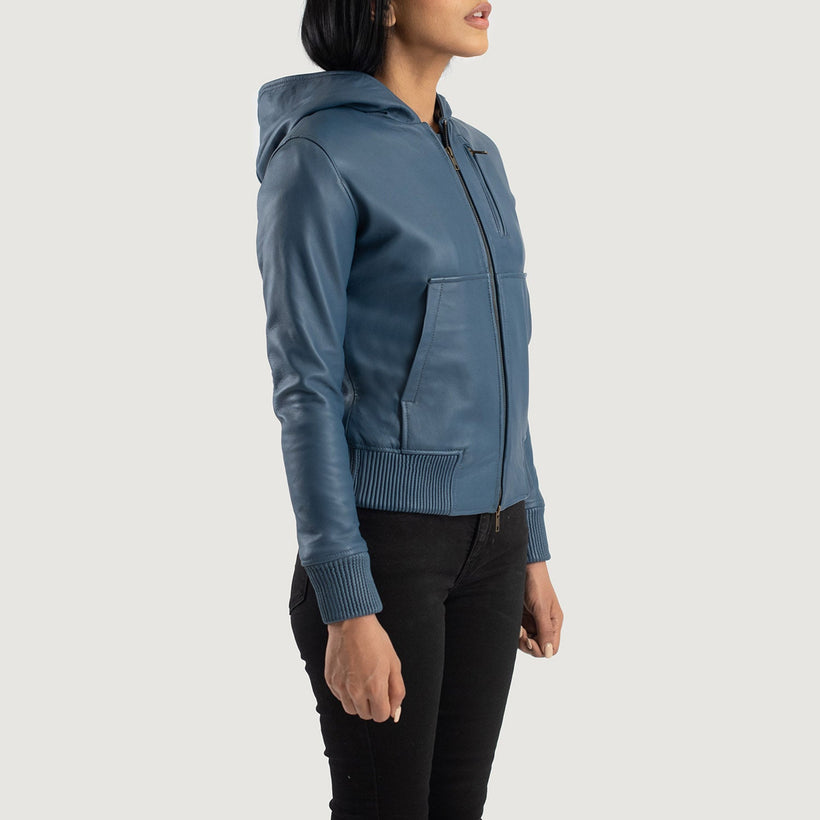Luna Hooded جاكيت بومبر جلد نسائي