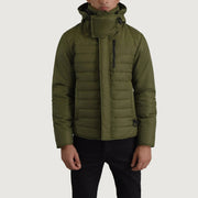 
Malcolm أخضر Hooded Puffer جاكيت جلد رجالي - عرض جانبي يوضح قَصّة الأكمام المريحة