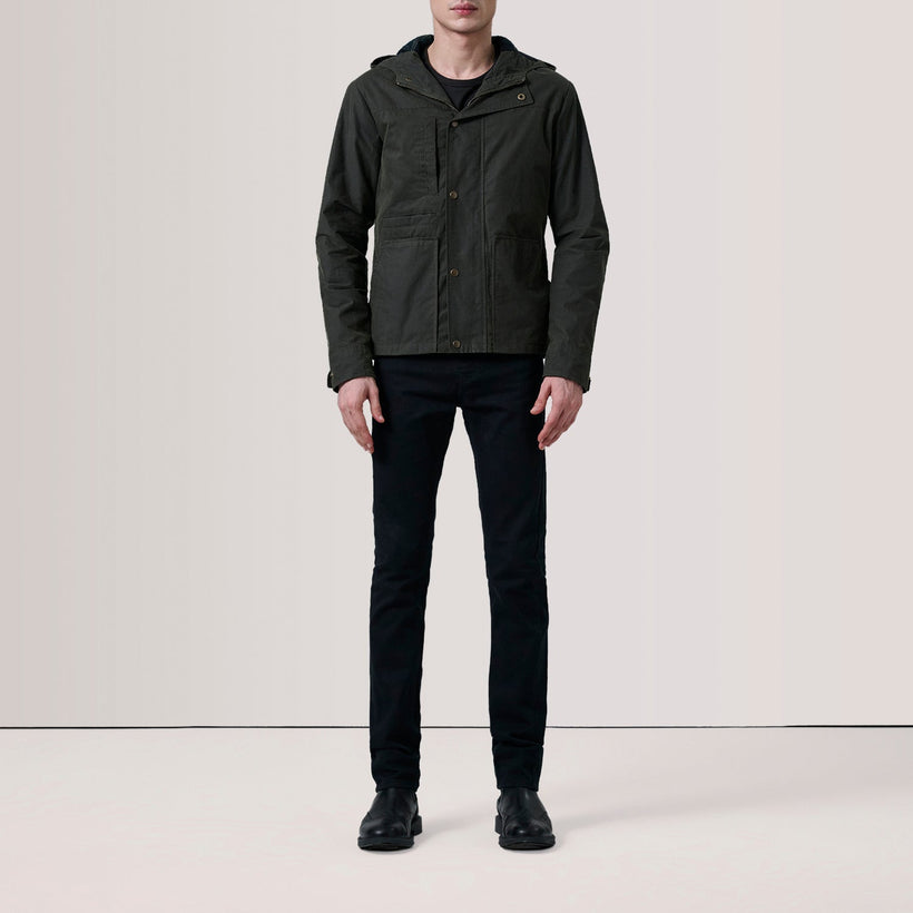Marlo Olive Canvas Hooded Work جاكيت جلد رجالي