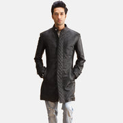Men's Midlander مبطن أسود معطف جلد رجالي in Black Sheepskin Leather - Front Profile View &amp; Tailored Silhouette | Buy Online