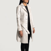 Women's Moonlight Silver معطف ترنش جلد نسائي - Lateral Side Profile View Showing Sleeve Cut &amp; Athletic Taper Fit