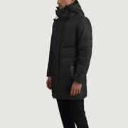
Black Full-Grain Leather Hooded Jacket - عرض خلفي يوضح تفصيل الأكتاف المتقن والحاشية النظيفة