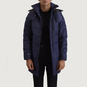 
Moore أزرق Hooded Parka رجالي in Blue Full-Grain Leather - عرض أمامي وقَصّة مفصلة أنيقة | شراء أونلاين عبر المتجر الرسمي
