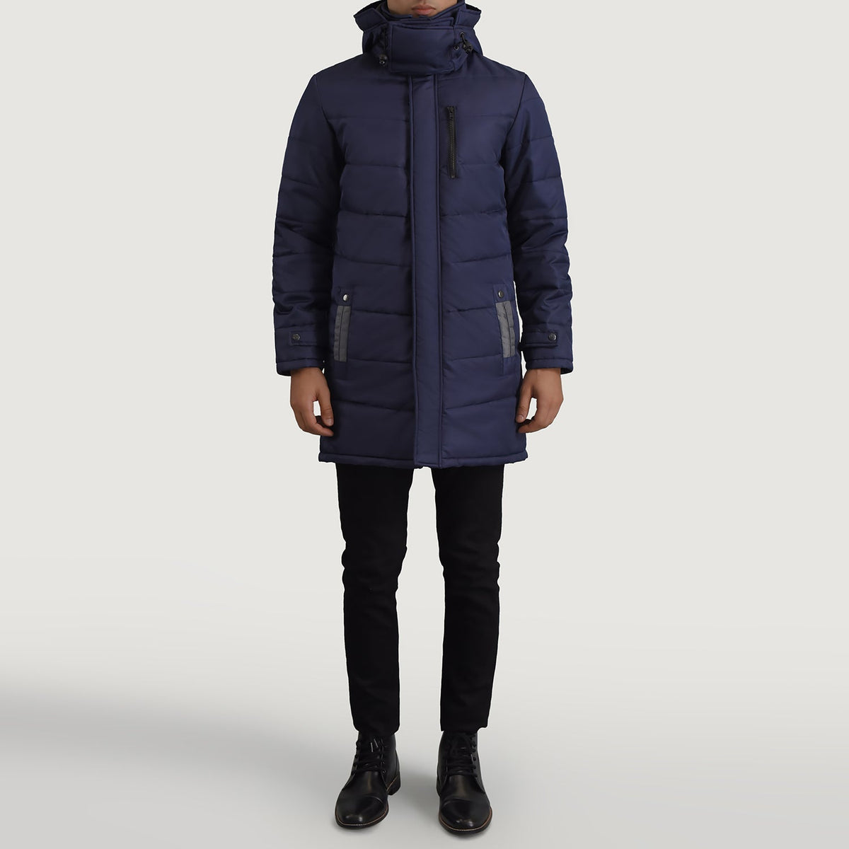 
Moore أزرق Hooded Parka رجالي - عرض جانبي يوضح قَصّة الأكمام المريحة
