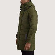 
Green Full-Grain Leather Hooded Jacket - عرض خلفي يوضح تفصيل الأكتاف المتقن والحاشية النظيفة