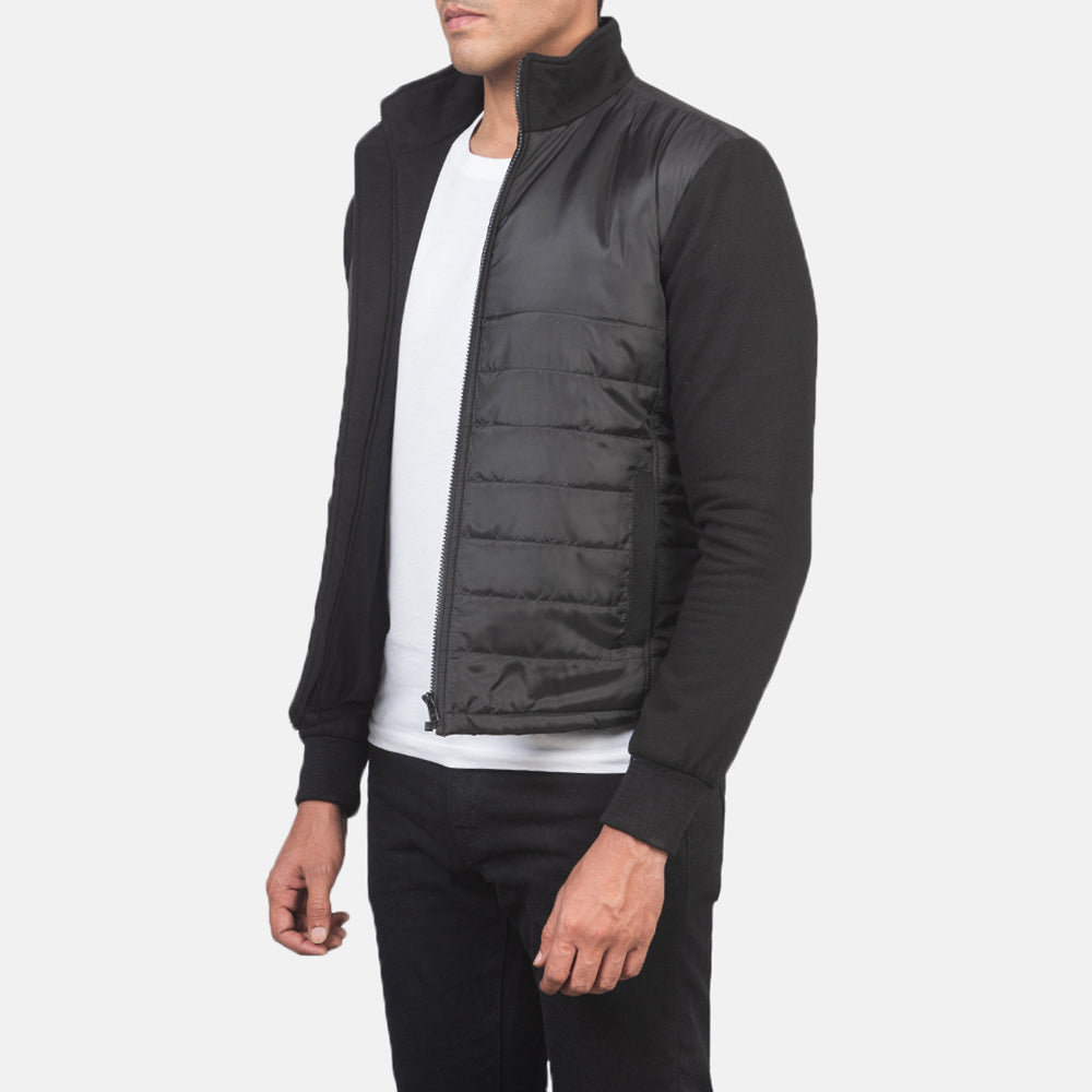 
Black Polyester (Torso) &Amp; Knitted Fabric (Sleeves) Winter Jacket - عرض خلفي يوضح تفصيل الأكتاف المتقن والحاشية النظيفة