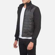 
Black Polyester (Torso) &Amp; Knitted Fabric (Sleeves) Winter Jacket - عرض خلفي يوضح تفصيل الأكتاف المتقن والحاشية النظيفة
