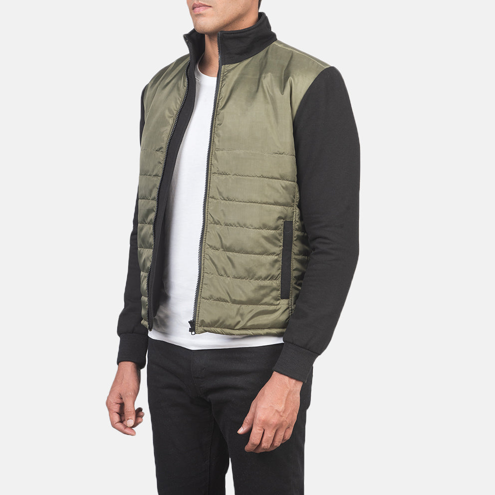 
Green & Black Nylon (Torso) &Amp; Knitted Fabric (Sleeves) Winter Jacket - عرض خلفي يوضح تفصيل الأكتاف المتقن والحاشية النظيفة