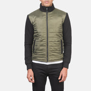 
تفاصيل مقربة of High Neck & Zipper with wind flap Hardware on Nashville مبطن ومحاك أخضر Windbreaker جاكيت جلد رجالي