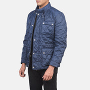 Blue Nylon Winter Jacket - Back View Showing Tailored Shoulder Fit &amp; Clean Hemline