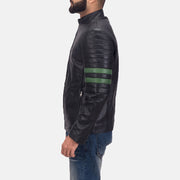 Night Trooper جاكيت جلد رجالي - Lateral Side Profile View Showing Sleeve Cut &amp; Athletic Taper Fit