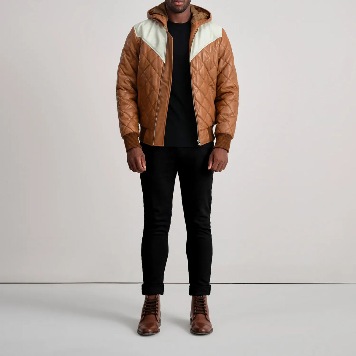 Norman جاكيت جلد بيج Puffer جاكيت جلد رجالي – alternate product view 3